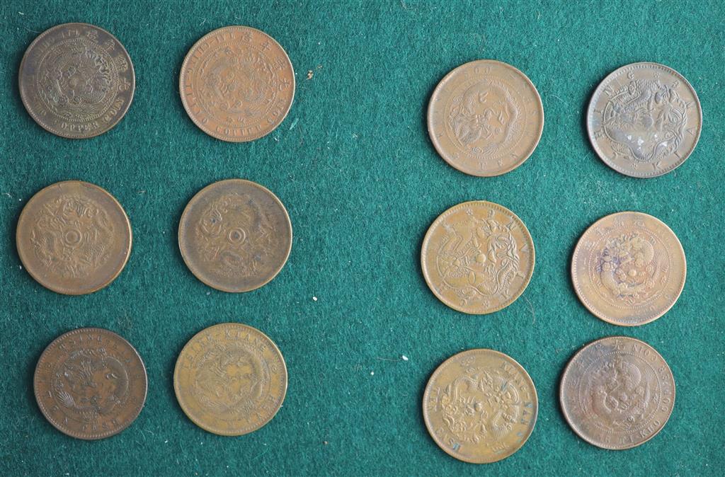 China, Empire and Republic period, a collection of 70 Chinese provinces 10 cash copper coins and other coins,